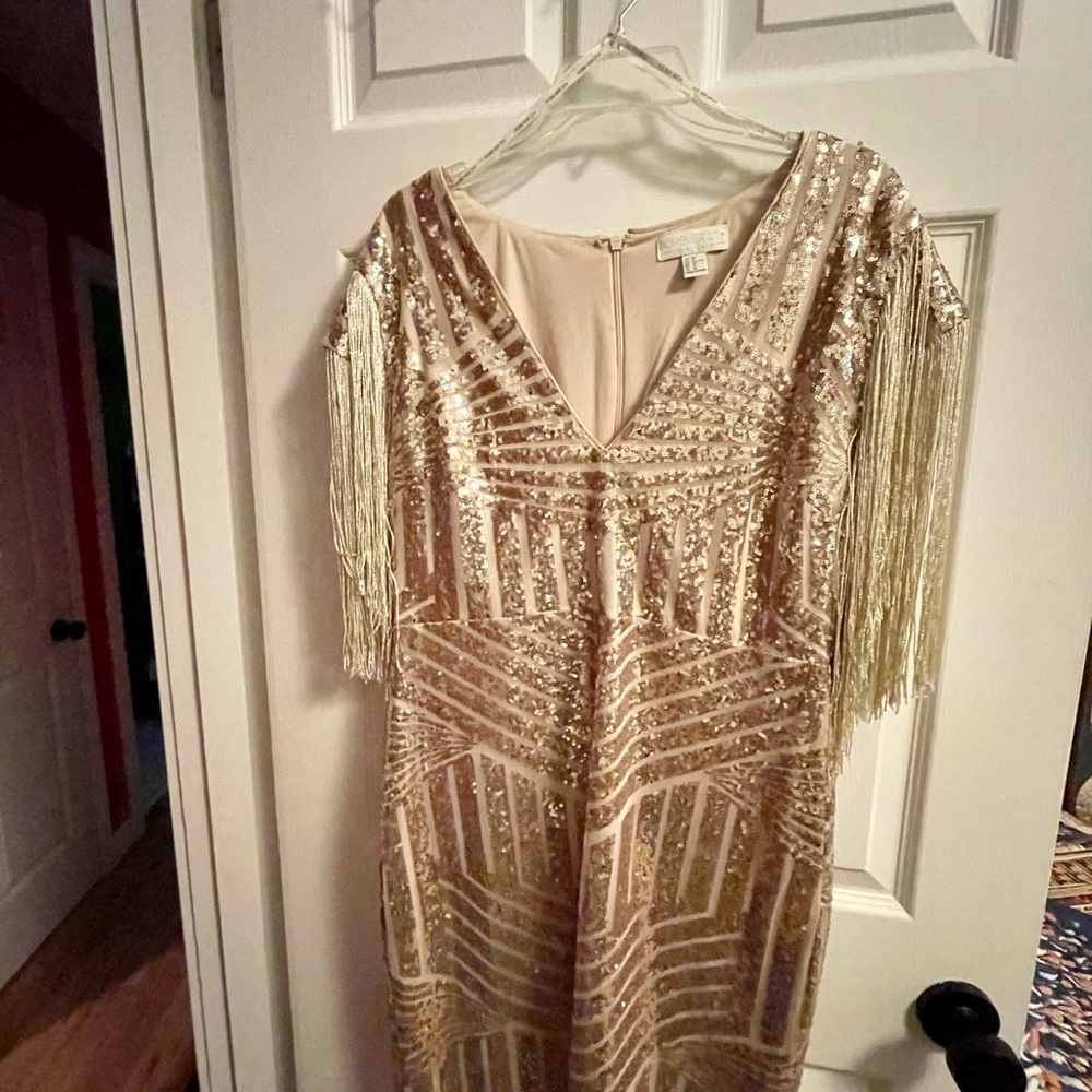 Gold Sequin Fringe Sleeve Bodycon Forever 21+ Minidress